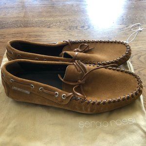 NEW Sergio Rossi Suede Driving Moccasins Shoes